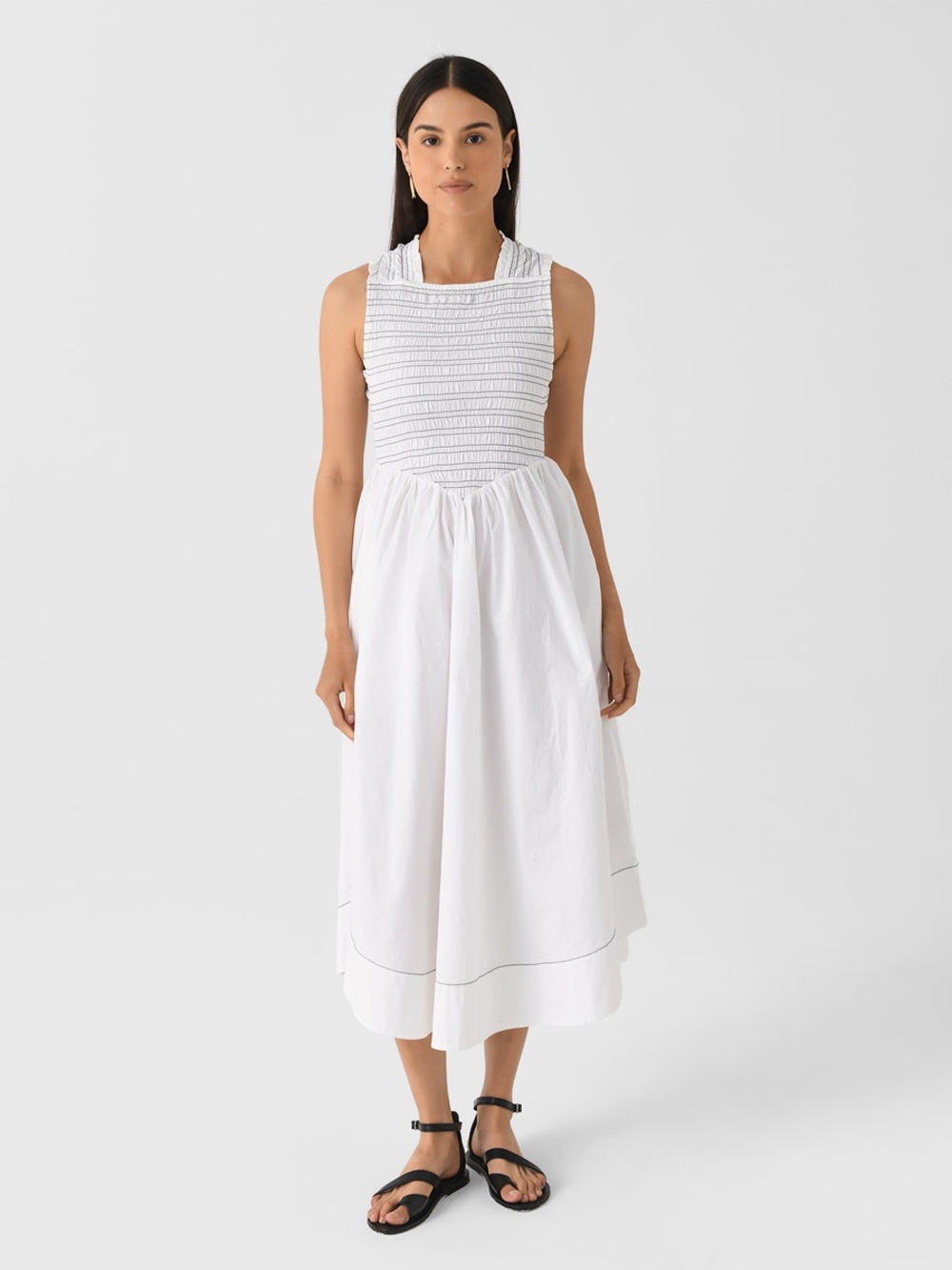 GANNI Women's Washed Stretch Cotton Smocked Midi Dress